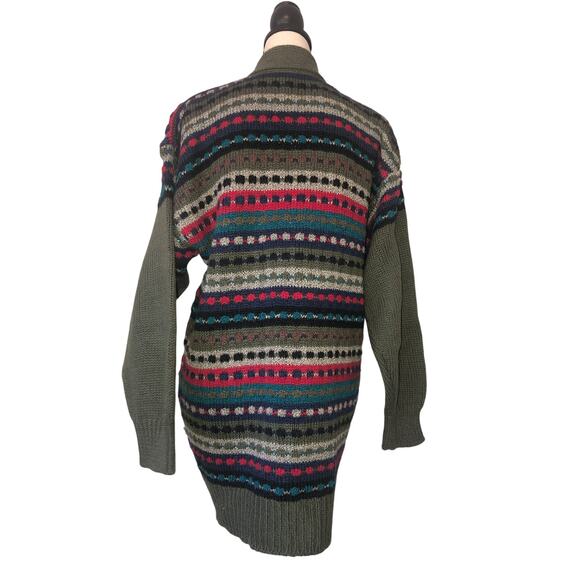 Vintage 80s Grandpa Sweater Spiegel Open Cardigan Green Multi Shawl Collar M/L - Picture 3 of 9